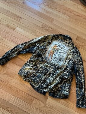 Angry Minnow Speckled Black Cream Graphic Back Jacket Large PTP  22” flannel